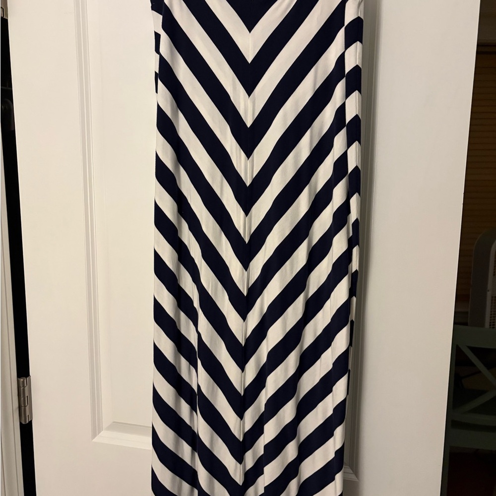 LOFT Navy and White Striped Maxi Skirt